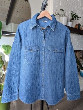 Esprit Quilted Blue Chambray Denim Shirt Jacket Size Large